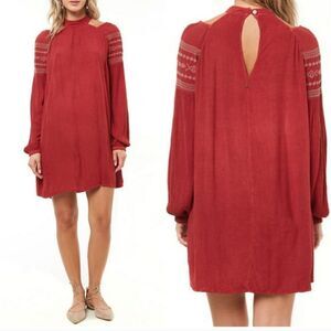 O'Neill | 'Mirage' Long Sleeve Relaxed Mini Dress - size Small in Red